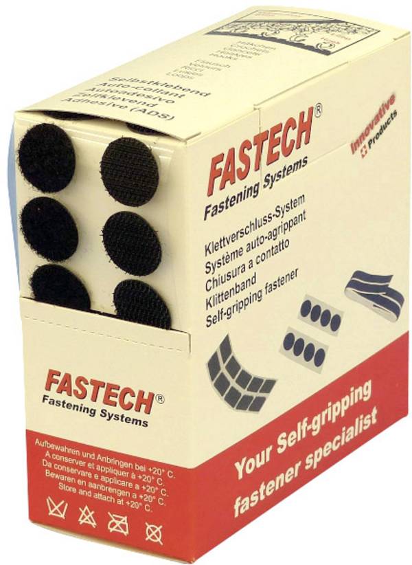 FASTECH® B20-COIN999905 Pastilles rondes auto-agrippantes hotmelt à coller partie velours et partie agrippante (Ø) 20 mm noir 460 parties