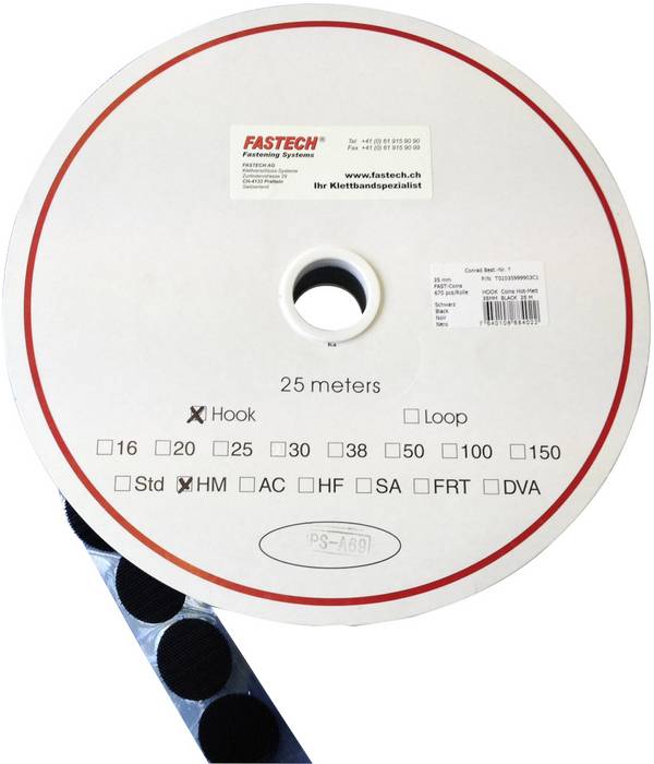 FASTECH®  Pastille ronde auto-agrippante hotmelt à coller partie crochets (Ø x L) 20 mm x 5 m noir  5 m