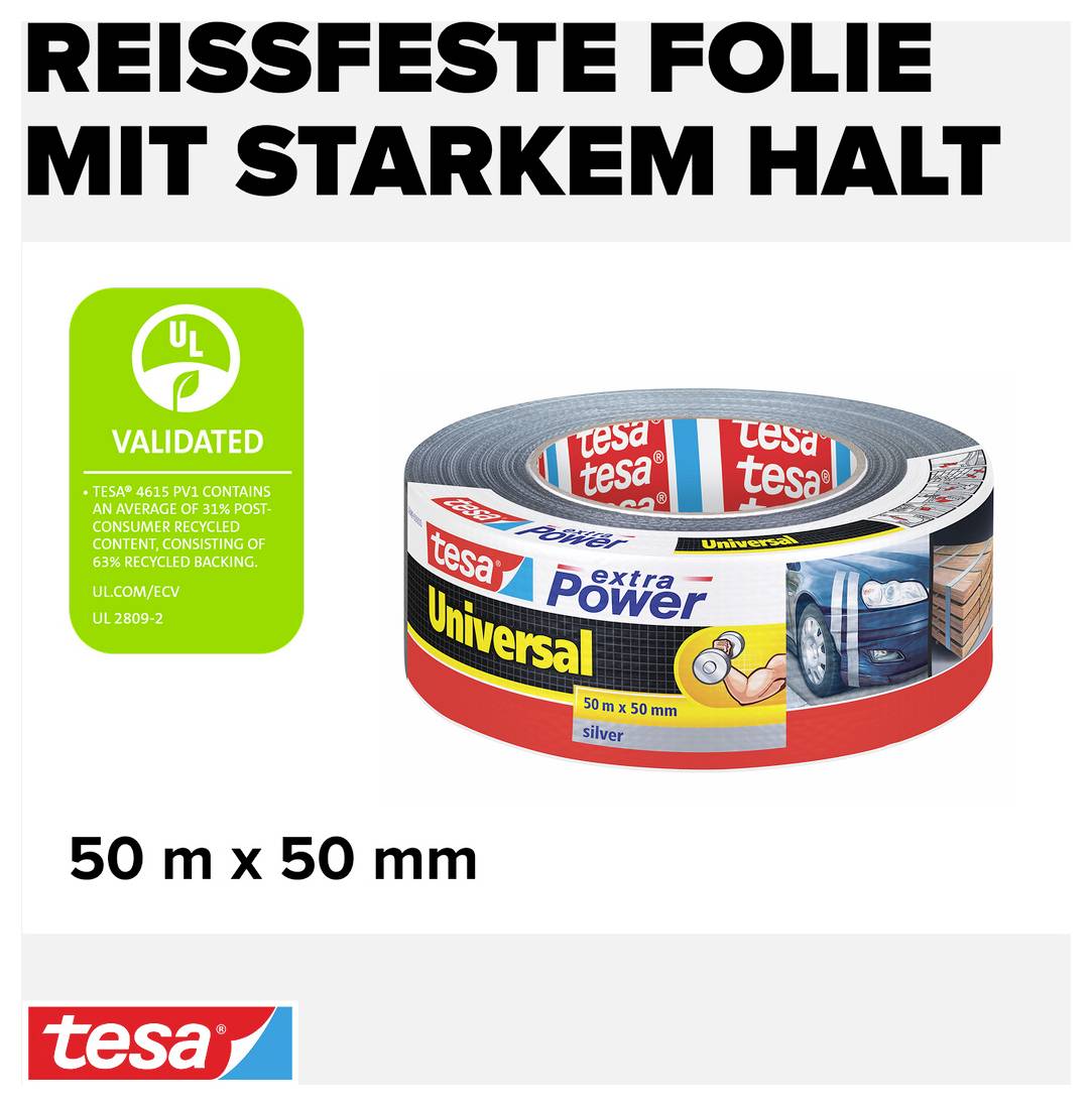 Rouleau de ruban adhésif 'Extra Power Universal', 50 m x 50 mm, avec une adhérence puissante, idéal pour les réparations. Validé UL.