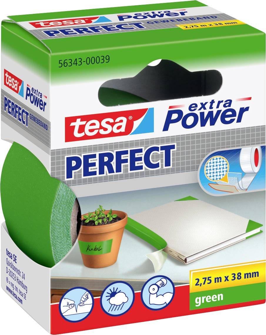 Ruban adhésif toilé tesa® extra Power tesa 56343-00039-03 vert (L x l) 2.75 m x 38 mm caoutchouc 1 pc(s)-0