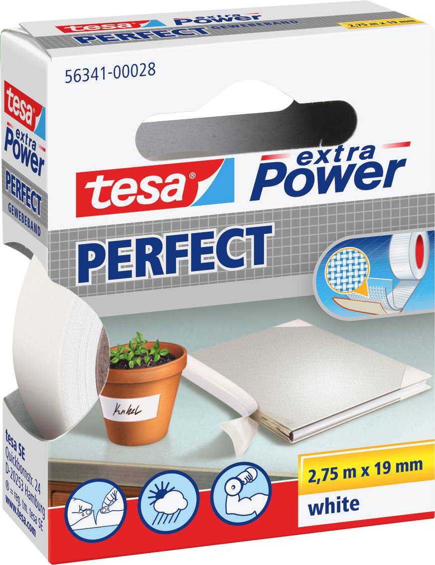 Ruban adhésif toilé tesa® extra Power tesa 56341-00028-03 blanc (L x l) 2.75 m x 19 mm caoutchouc 1 pc(s)-0