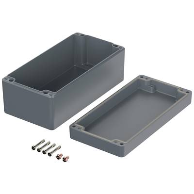 Boîtier en deux parties, partie supérieure et inférieure côte à côte, avec quatre vis et deux petites pièces. Adapté pour les appareils électroniques.
