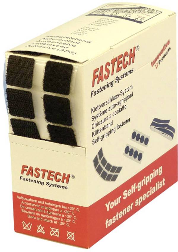 FASTECH® B20-SQ999905 Pastilles carrées auto-agrippantes hotmelt à coller partie velours et partie agrippante (L x l) 20 mm x 20 mm noir 460 parties