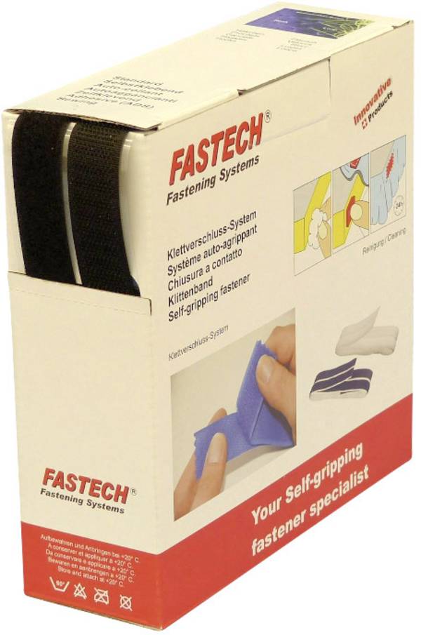 FASTECH® B20-SKL999910 Bande auto-agrippante hotmelt à coller partie velours et partie agrippante (L x l) 10000 mm x 20 mm noir 10 m