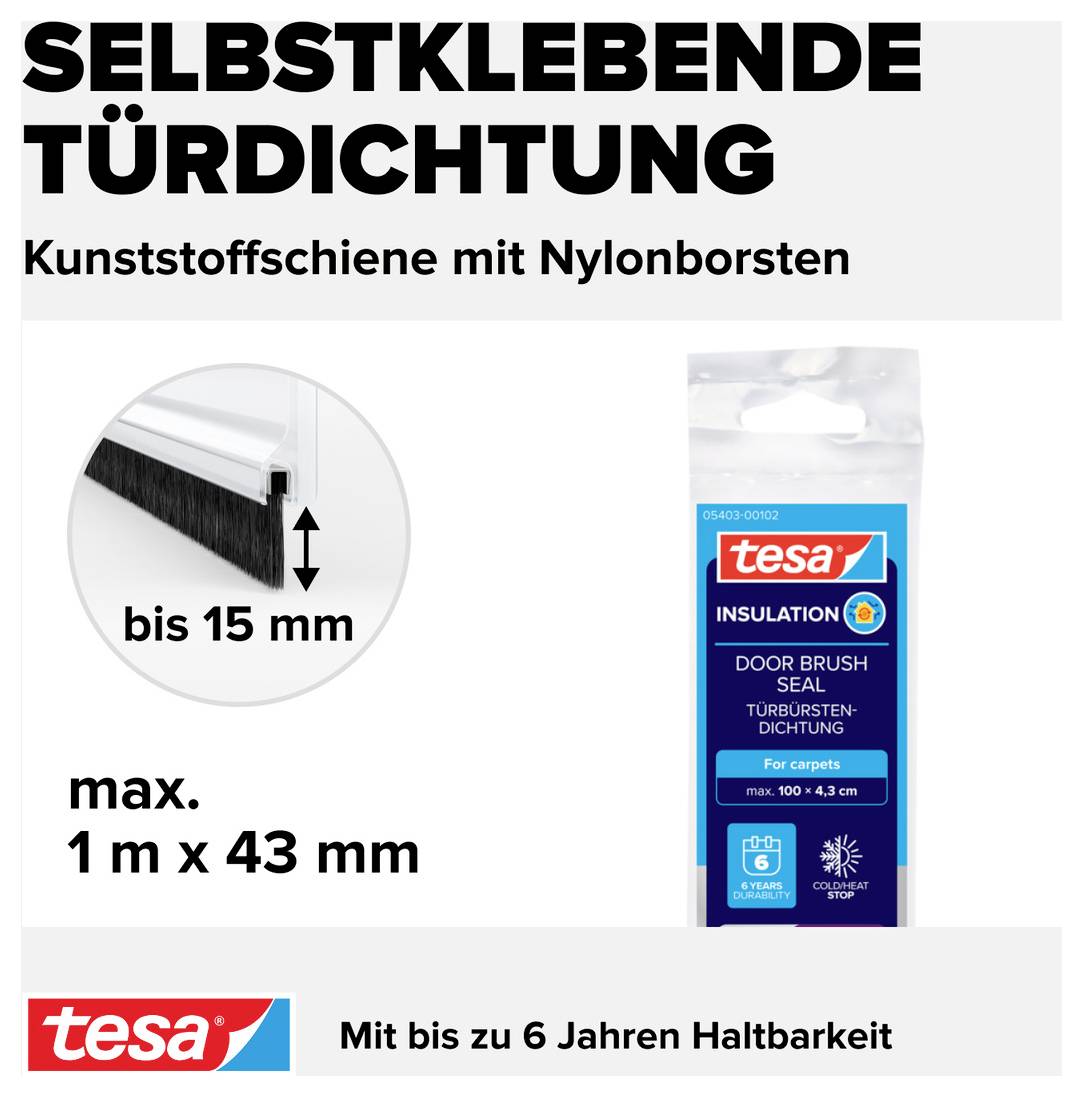 « Isolation avec tesa® Insulation » présente une gamme de produits d'isolation sur une table. Différents emballages portant le logo tesa sont visibles.