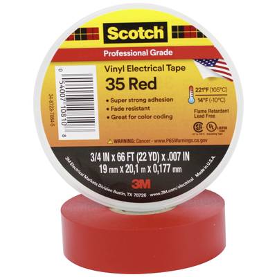 Rouleau de ruban adhésif isolant en vinyle électrique Scotch, 35 rouge, offrant une forte adhérence et une résistance à la chaleur, adapté pour le marquage de couleur.