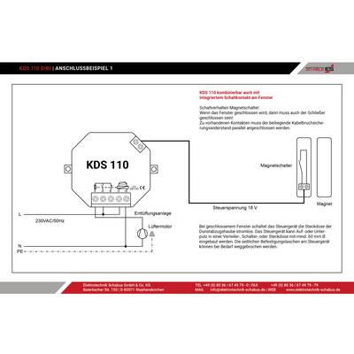 Exemple de raccordement 'KDS 110 DIBI' montre le câblage d'un contact magnétique avec amplificateur de commutation. Instructions : 230VAC, commande 18V.