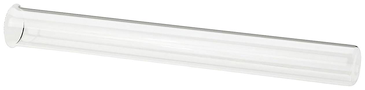 Un tube à essai long et transparent en verre, posé à plat sur une surface. Il est adapté pour les expériences de laboratoire.