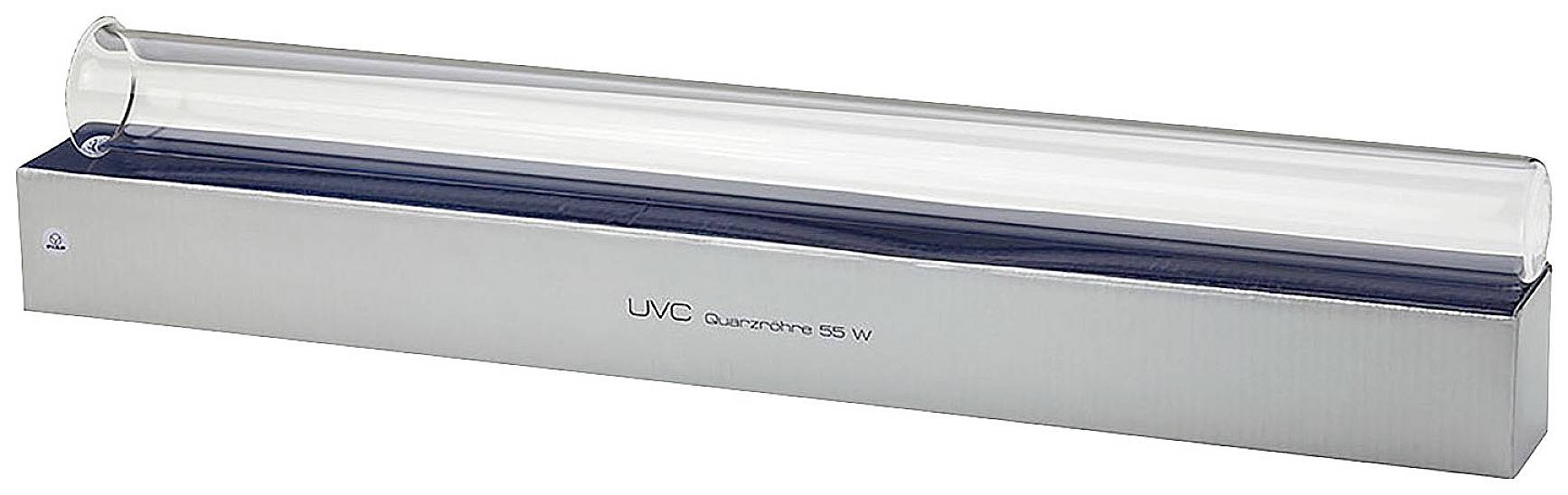 Un stérilisateur à quartz UVC de 25 watts sur un socle argenté. Utilisé pour la désinfection par rayonnement UV-C.