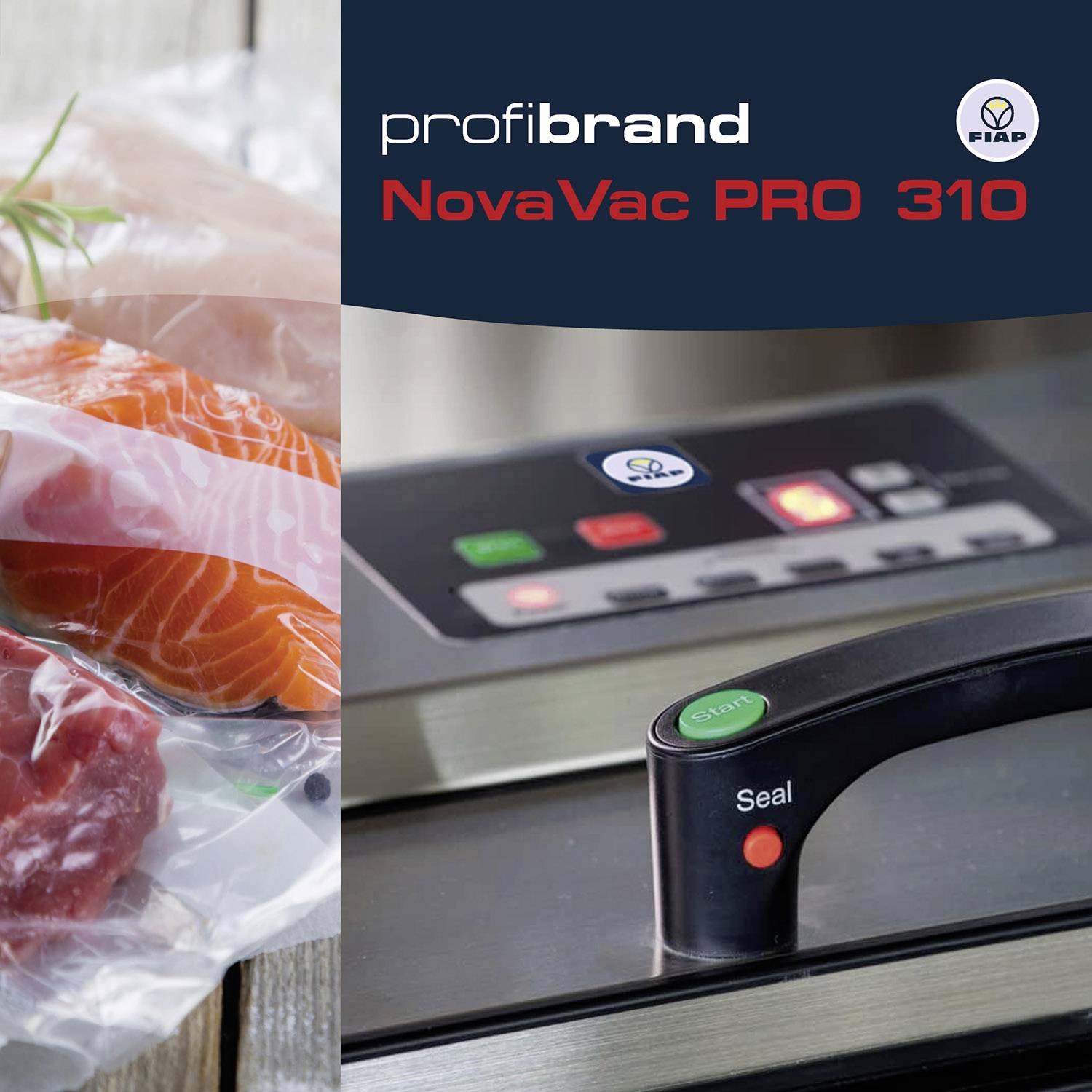 'Mise en service du sous-vide NovaVac PRO 310 de profibrand, présente de la viande et du poisson scellés, prêts à être conservés.'