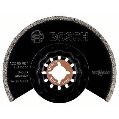 'Bosch ACZ 85 RD4' Feuille de meulage au diamant. Adapté pour les joints et les matériaux abrasifs. Texte : 'Grout+ Abrasif', 'Swiss Made', 'Starlock'.