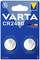 'Piles lithium VARTA CR2450, deux pièces en emballage, adaptées aux applications de sécurité. Logo de sécurité enfant en haut à gauche.'