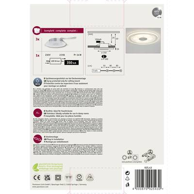 Ensemble d'éclairage avec spot encastrable sans cadre, LED 7W, 3500K, dimensions et détails de raccordement. Comprenant un driver LED 350mA.