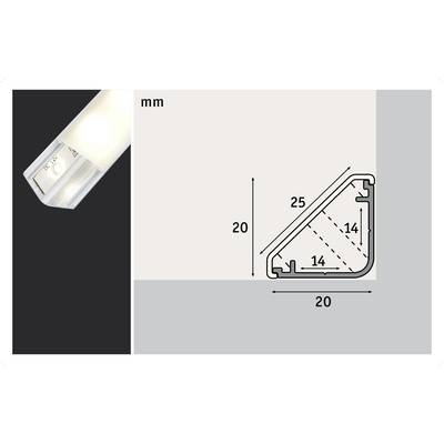 'Luminaire LED' et 'Section de profil' : Profilé de montage à section rectangulaire (hauteur de 25 mm, largeur de 20 mm, mesure diagonale de 14 mm).