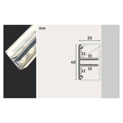 Vue en coupe d'un cadre métallique rectangulaire avec les dimensions suivantes : longueur 40 mm, largeur 20 mm. Comprend des séparations internes de 12 mm et 15 mm.