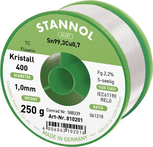 Fil à souder sans plomb Stannol Ecology TC (250 g) 1 mm