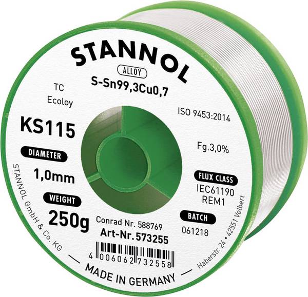 Étain à souder KS115 3,0% 1,0MM 250G Stannol 573255