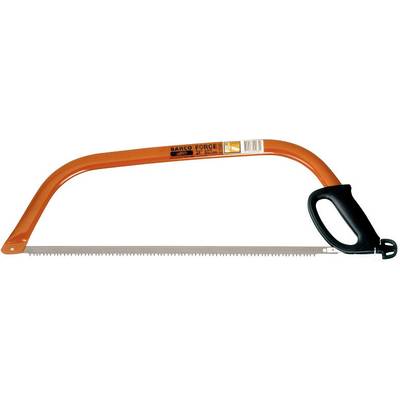 Scie à métaux avec un cadre orange et une poignée noire, adaptée pour couper des barres ou des tubes métalliques.