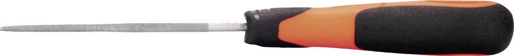 Un tournevis pratique avec une poignée noire et orange et une tête métallique plate, posé de côté.