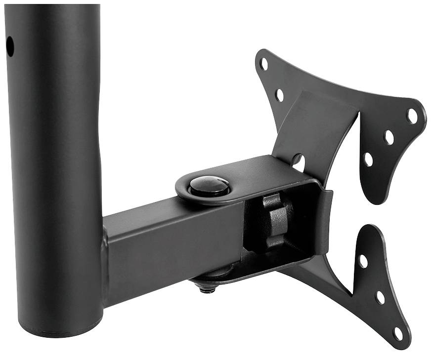 Un bras de moniteur noir avec articulation réglable et support, adapté pour fixer un écran sur un mur ou un bureau.