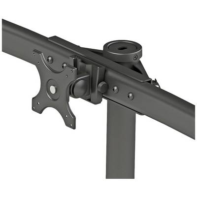 Support de moniteur métallique pour bureau, noir, montrant la base et la plaque de modèle VESA fixable pour la fixation d'un écran.
