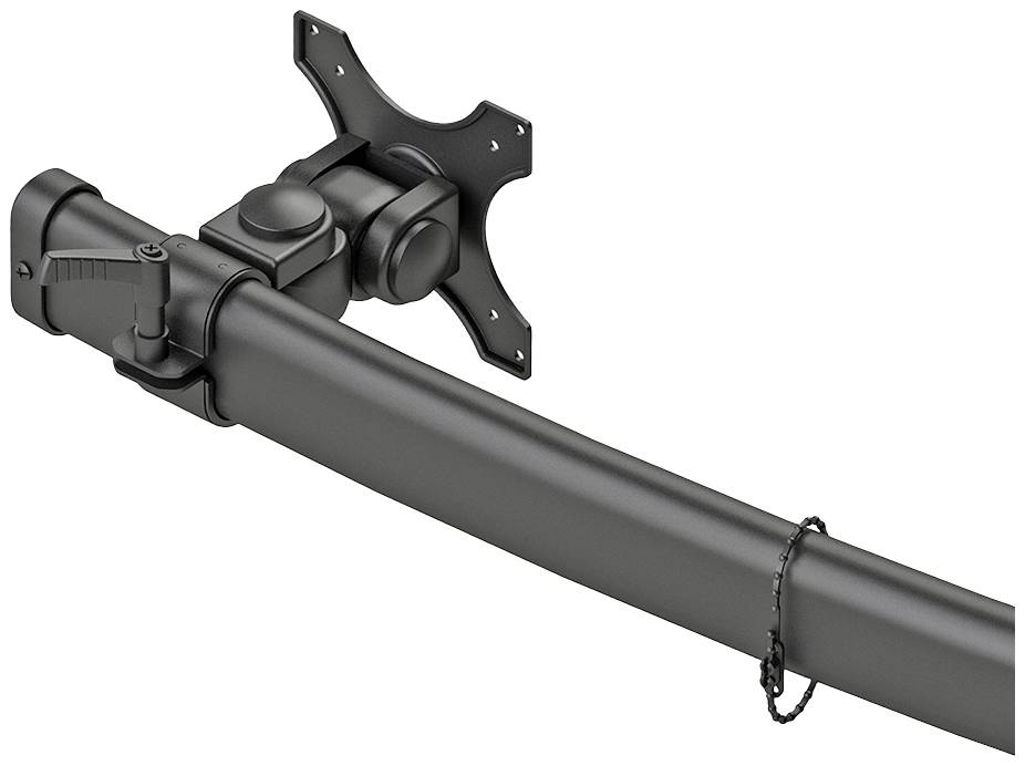 Un bras de moniteur noir avec une articulation flexible et un support VESA, adapté pour fixer des écrans sur un mur ou un bureau.