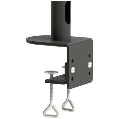 Pince de table noire pour la fixation de bras de support d'écran. Deux vis à ailettes sécurisent la pince sur le bord de la table.