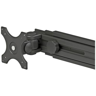 Un bras de moniteur noir et réglable avec plaque de fixation, adapté pour la fixation murale d'écrans.