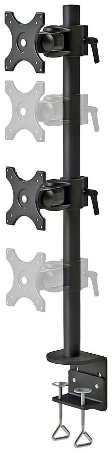 Un support multiécran ajustable à fixer sur un bureau, permettant la fixation de plusieurs écrans en configuration verticale.