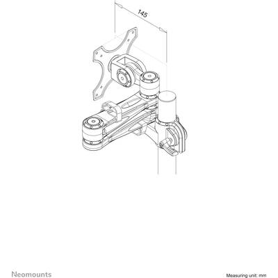 Dessin technique d'un bras de support mural inclinable pour moniteurs, indiquant les dimensions en millimètres avec une largeur de 145 mm.