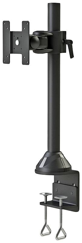 Support de moniteur noir, réglable, avec pince de fixation pour bureau, adapté au montage d'un écran.