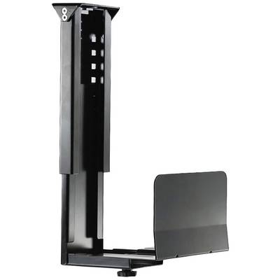 Support noir pour boîtier d'ordinateur, monté verticalement. Adapté pour accueillir et ranger les tours d'ordinateur sous les tables.