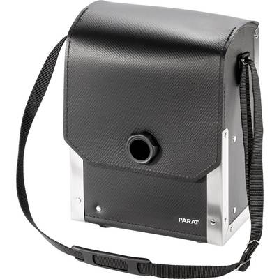 Sac noir rectangulaire avec sangles d'épaule et cadre métallique, portant la marque 'PARAT'.