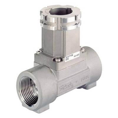 Vanne métallique avec boîtier cylindrique et ouvertures filetées aux deux extrémités, adaptée aux systèmes de canalisations industrielles.