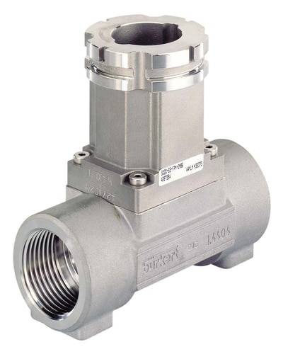 Un capteur de débit en acier inoxydable avec raccordement cylindrique, utilisé pour des applications industrielles de mesure de liquides.