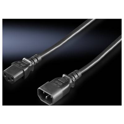 Un câble réseau noir avec une fiche IEC-60320-C13 sur le côté gauche et une fiche IEC-60320-C14 sur le côté droit.