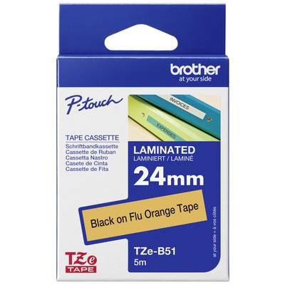 Ruban d'étiquettes laminé Brother P-touch, 24 mm, 5 m, noir sur fond orange fluorescent.