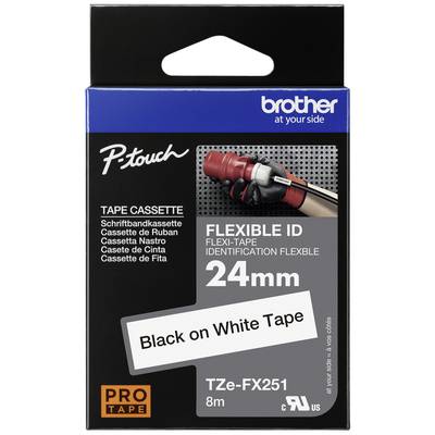 Texte noir sur ruban blanc, 24 mm 'Flexible ID' pour étiqueteuse, longueur 8 m. Marque : Brother P-Touch.