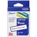 Ruban d'étiquetage Brother TZe, TZ TZe-222 PET Couleur de ruban: blanc Couleur de police:rouge 9 mm 8 m
