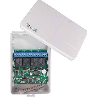 Un boîtier en plastique ouvert contenant des circuits électroniques et plusieurs relais, destiné à des applications de commande ou de commutation.