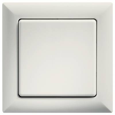 Un interrupteur électrique carré blanc au design simple et moderne, représenté en position éteinte sur un fond uni.