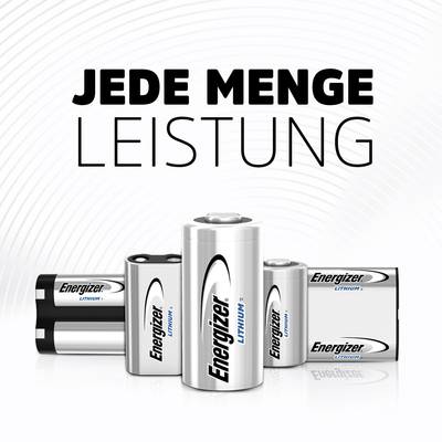 Cinq piles Energizer de différentes tailles sont alignées. Texte au-dessus : 'Une puissance phénoménale'. Fond avec un motif ondulé.