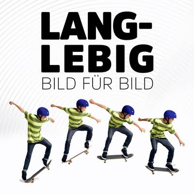 Quatre images d'un garçon exécutant un tour de skateboard, avec le texte 'Long-vivant image par image' en arrière-plan.