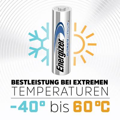 Une batterie portant un symbole de flocon de neige et de soleil indique qu'elle fonctionne à des températures extrêmes allant de -40° à 60°C.