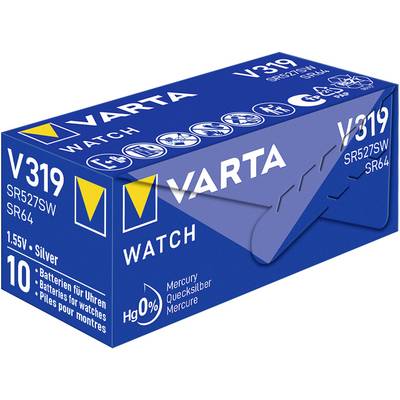 Pack de piles 'VARTA SR64 SW319', emballage bleu, lot de 10 pièces, sans mercure pour montres.