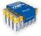 Emballage de 24 piles alcalines Varta Energy AA, blanc avec couvercle jaune. Texte sur le carton : '24 Pack Alkaline'.