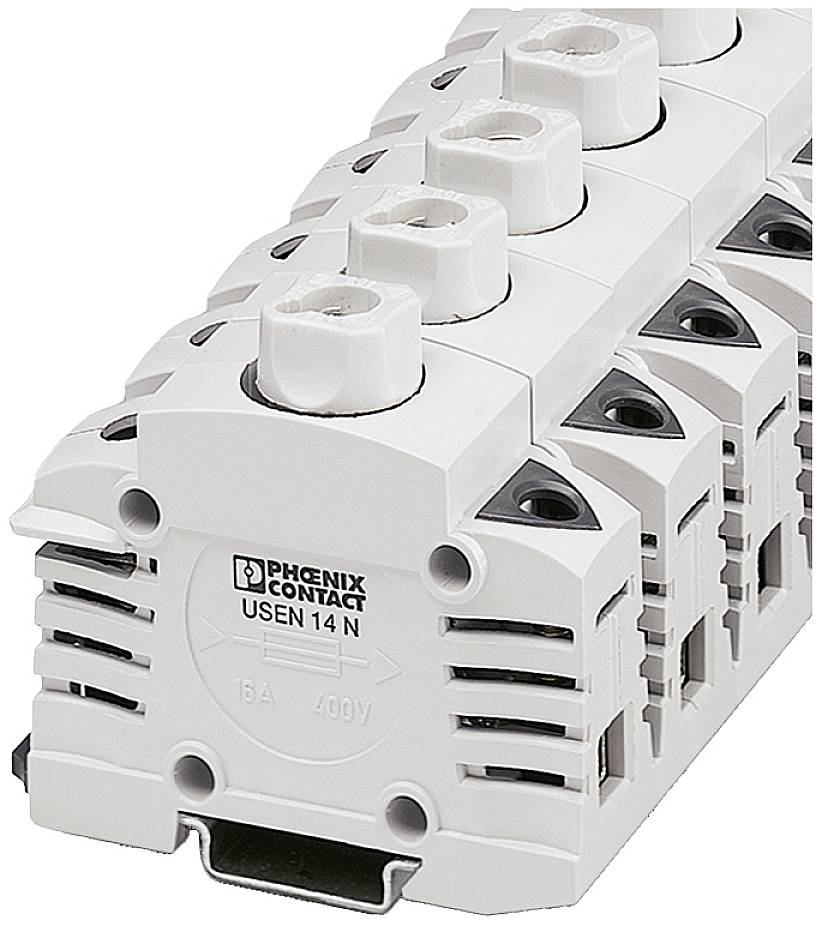 Supports de fusibles multipolaires de Phoenix Contact, blancs, conçus pour 16A et 400V.