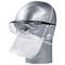 Une mannequin argentée porte des lunettes de protection et un masque respiratoire blanc pour démontrer l'équipement de protection individuelle.