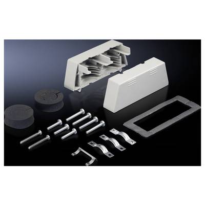 Un ensemble de montage comprenant un couvercle en plastique gris, des vis, des entretoises et des joints.