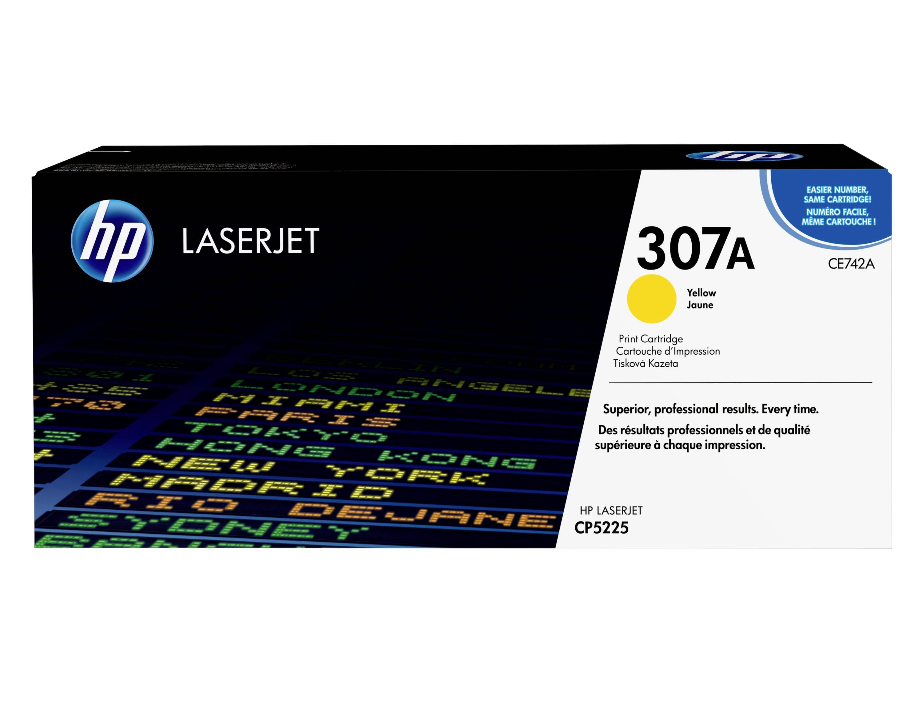 Cartouche d'imprimante HP LaserJet 307A jaune, modèle CE742A, pour imprimantes HP LaserJet CP5225.